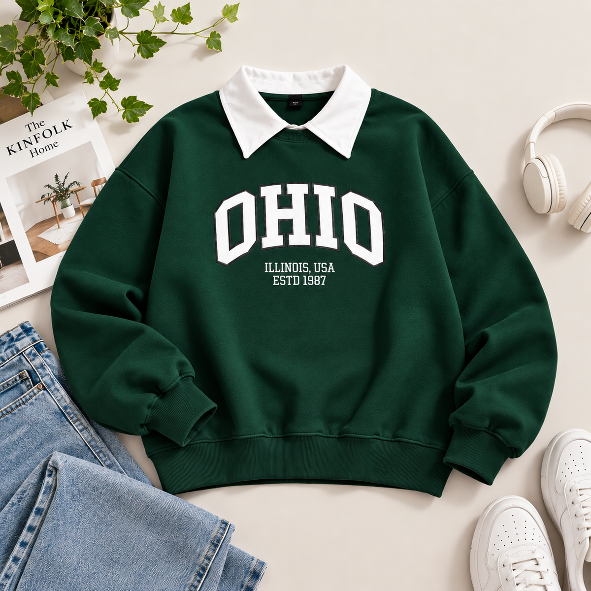 Vintage Ohio Oversized Sweatshirt – Preppy Collar Edition -