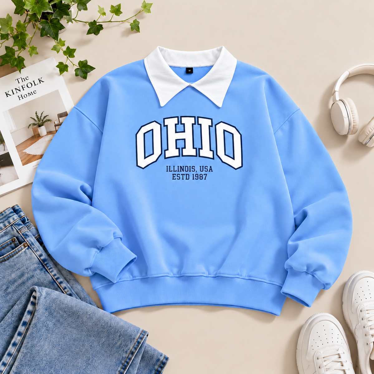 Vintage Ohio Oversized Sweatshirt – Preppy Collar Edition -