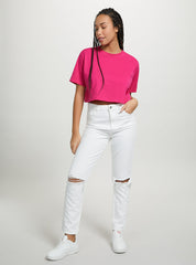 Womens Shocking Pink Plain Croptop