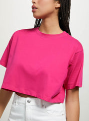 Womens Shocking Pink Plain Croptop