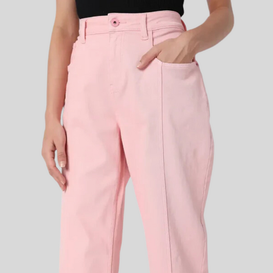 Womens Pink Cotton Slouchy Mom Fit Jeans