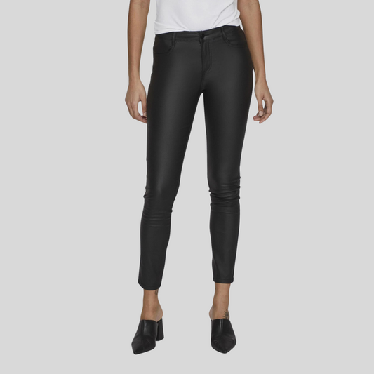 Womens Black High Rise Wax Coated Jeans