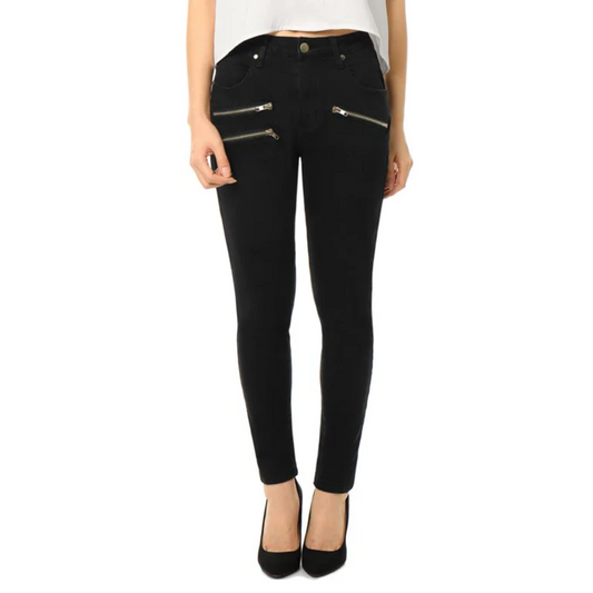 Women's Mid Rise Zipper Decor Stretchy Skinny Jeans