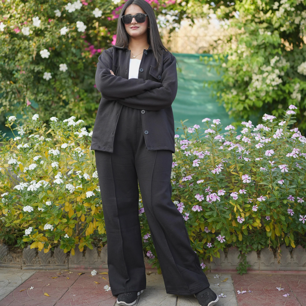 Women Flap Pocket Fleece Cord Set