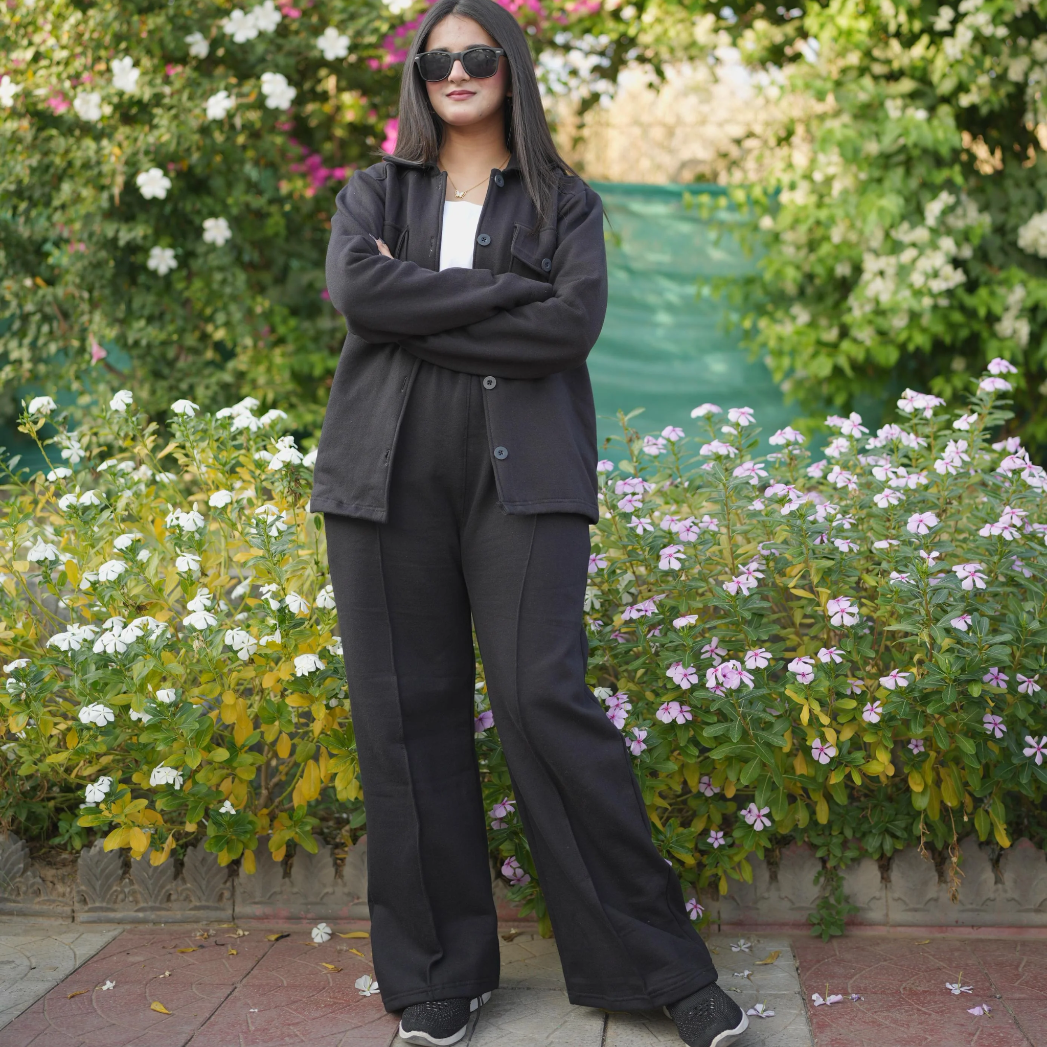 Women Flap Pocket Fleece Cord Set