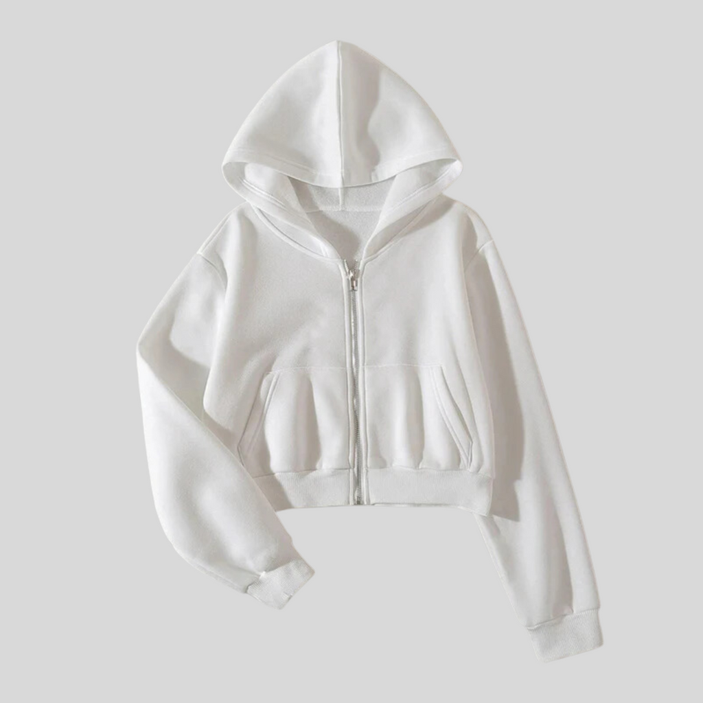 Chic White Zipper Crop Hoodie