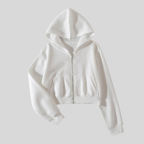 Chic White Zipper Crop Hoodie