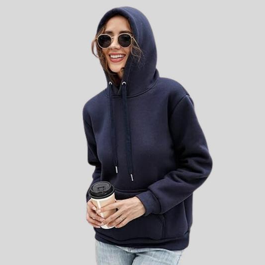 Womens Basic Navy Over The Head Hoodie