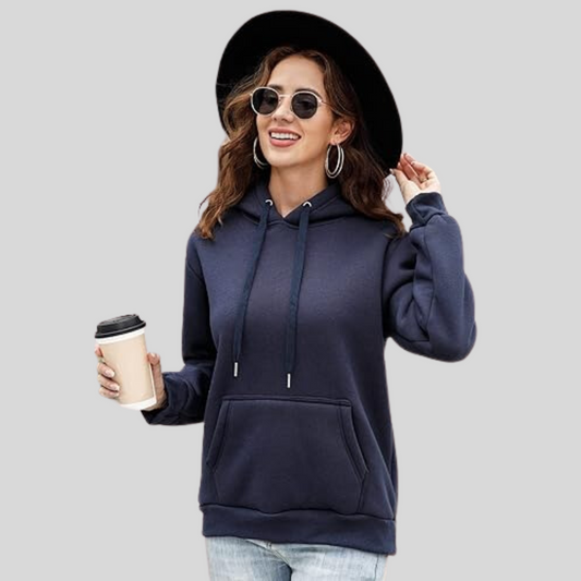 Womens Basic Navy Over The Head Hoodie