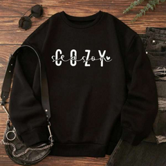 Womens Black Cozy Season Printed Sweatshirt