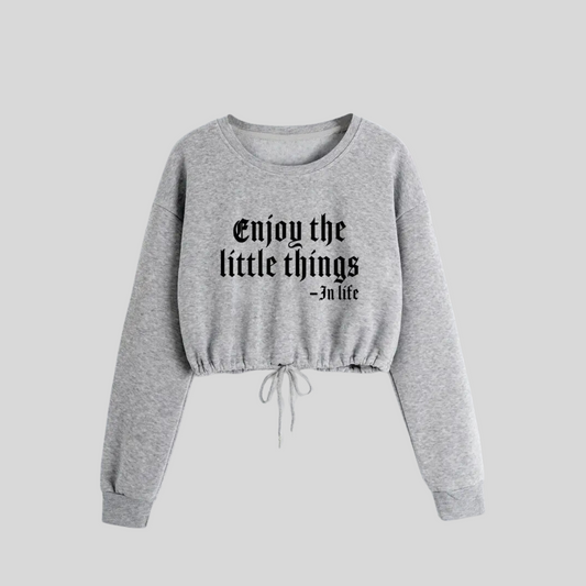 Womens Chic & Cozy Grey Printed  Crop Sweatshirt