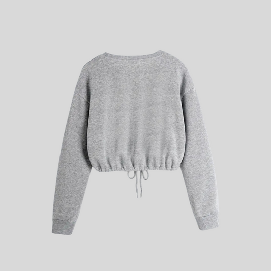 Womens Chic & Cozy Grey Printed  Crop Sweatshirt