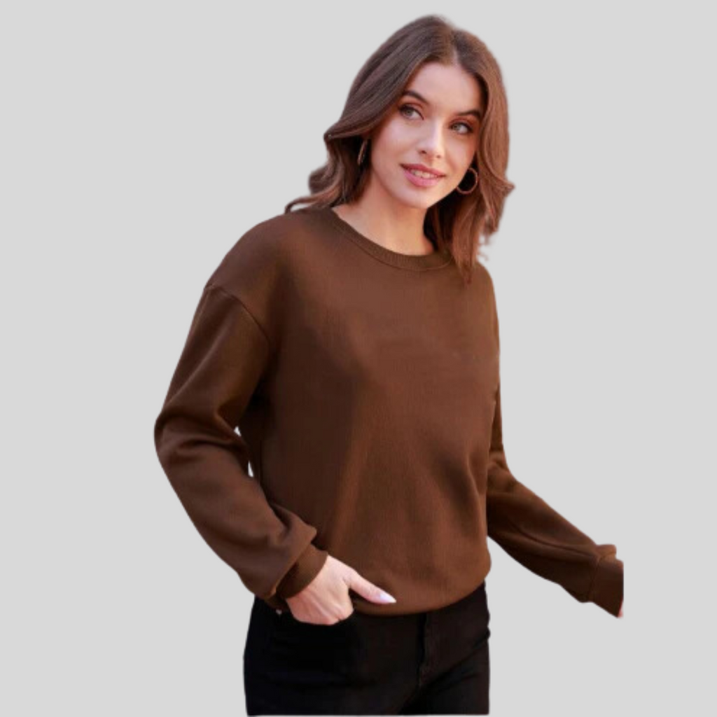 Womens Classic Dark Brown Fleece Sweatshirt