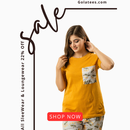 Mustard Yellow Contrast  Pocket Sleepwear With Matching Pjs