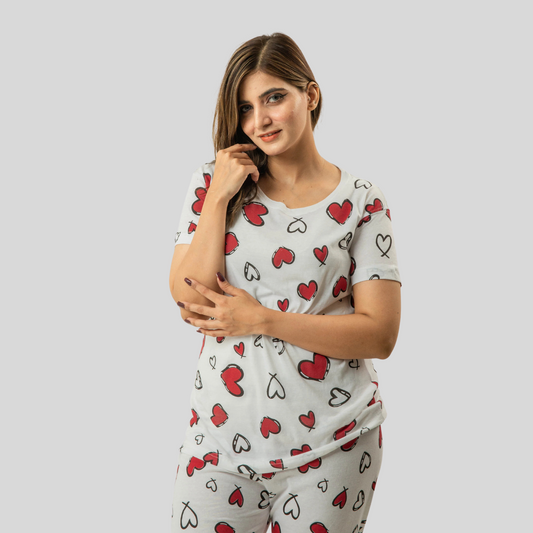 Womens Heart All Over' Comfy Nghtsuit & Sleepwear