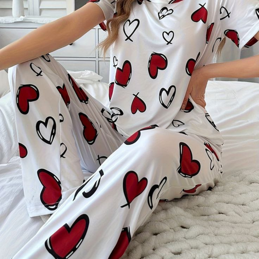 Womens Heart All Over' Comfy Nightsuit & Loungewear