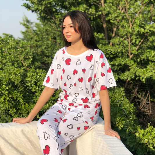 Womens Heart All Over' Comfy Nightsuit & Loungewear