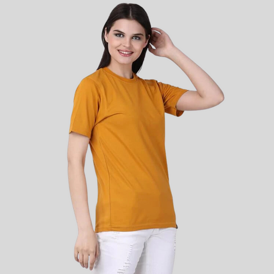 Womens Mustard Plain Round Neck Tshirt