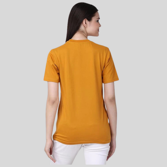 Womens Mustard Plain Round Neck Tshirt