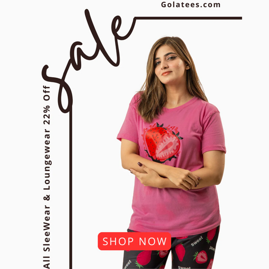 Womens Strawberry Printed Sleepwear With Matching Pjs