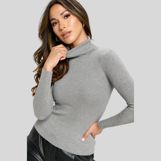 GREY TURTLE NECK SOFT TOUCH LONG SLEEVE FINE-GAUGE TOP