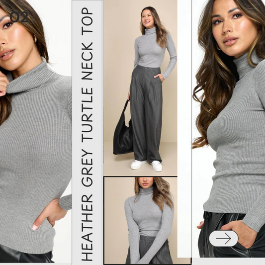 GREY TURTLE NECK SOFT TOUCH LONG SLEEVE FINE-GAUGE TOP