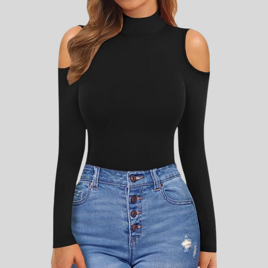 Off-Shoulder Turtleneck Knit Top for Women