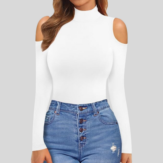 Off-Shoulder Turtleneck Knit Top for Women