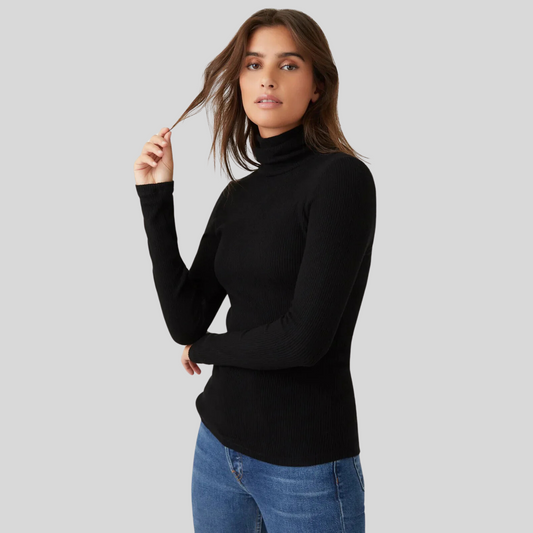 Perfect Comfort Black Ribbed Long Sleeve Turtleneck Top