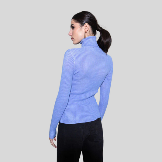 Perfect Comfort Blue Ribbed Long Sleeve Turtleneck Top