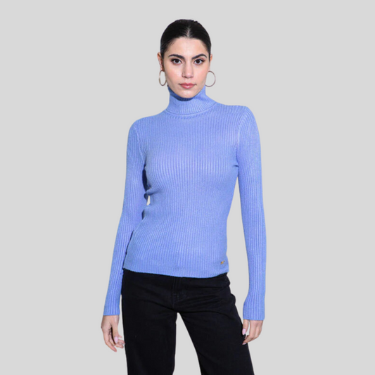 Perfect Comfort Blue Ribbed Long Sleeve Turtleneck Top