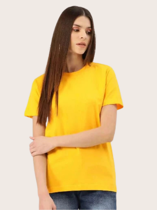 Womens Yellow Plain Round Neck TShirt