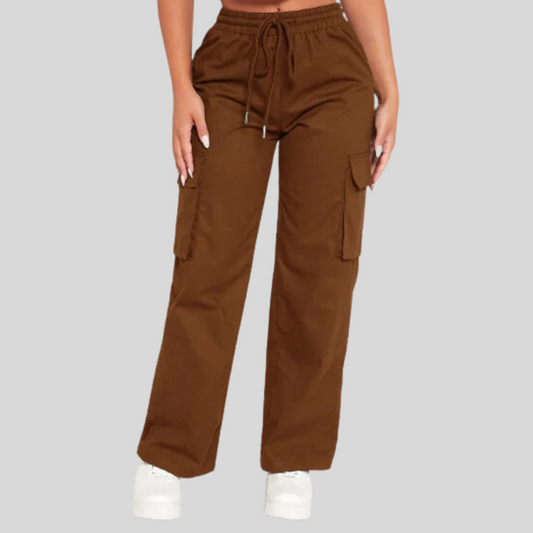 Womens Brown Drawstring Flap Pocket Cargo Trouser