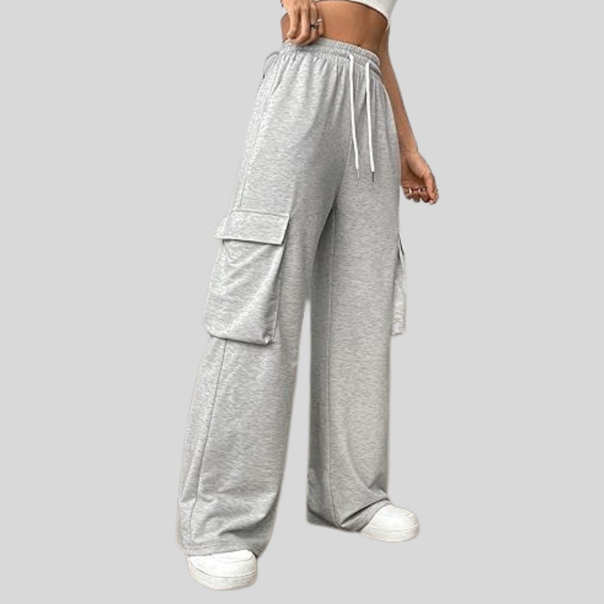 Women's Flap Pocket Side Cargo Sweatpants Drawstring Waist Straight Leg Pants