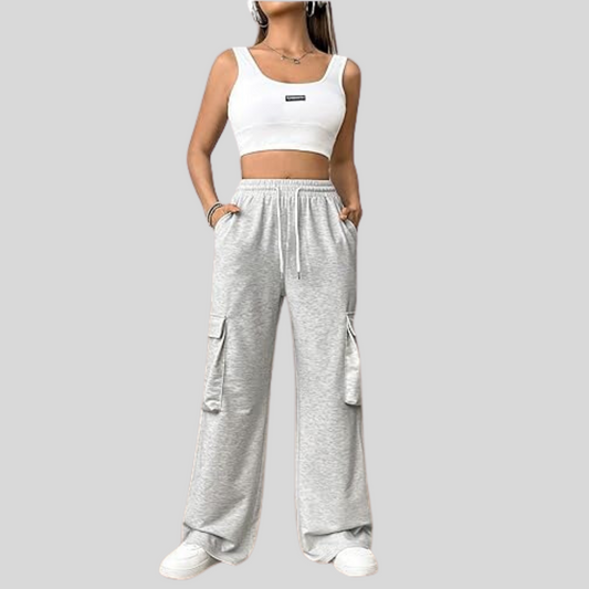 Women's Flap Pocket Side Cargo Sweatpants Drawstring Waist Straight Leg Pants