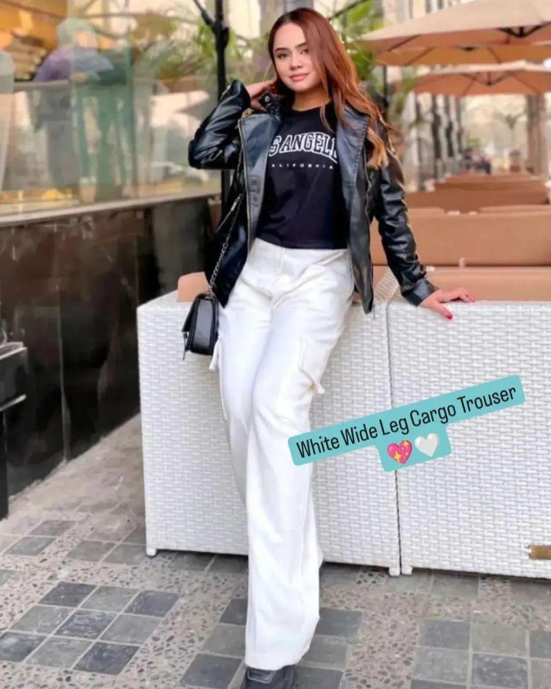 Womens White Drawstring Flap Pocket Cargo Trouser