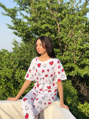 Womens Heart All Over' Comfy Nightsuit & Loungewear