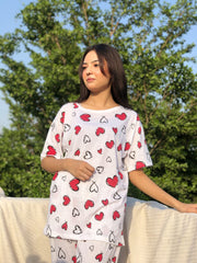 Womens Heart All Over' Comfy Nightsuit & Loungewear