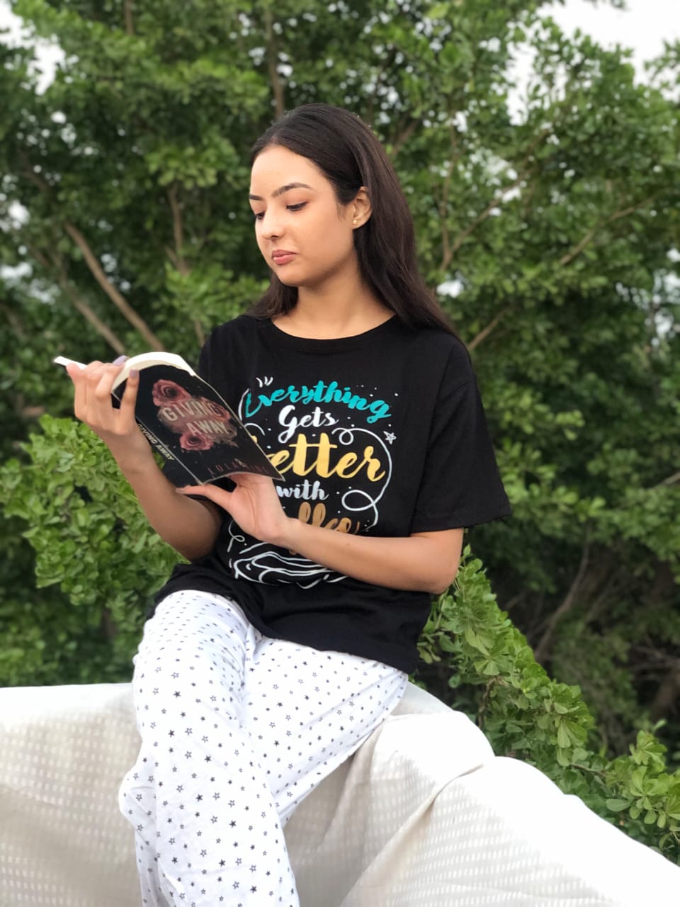 Womens Black 'Everything Gets Better' Printed Nightsuit & Sleepwear