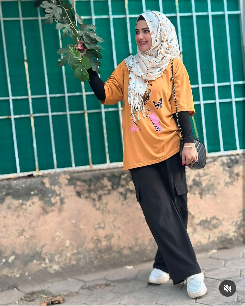 Womens Mustard Oversized Drop Shoulder Graphic Tee & Black Cargo Trouser Coord Set