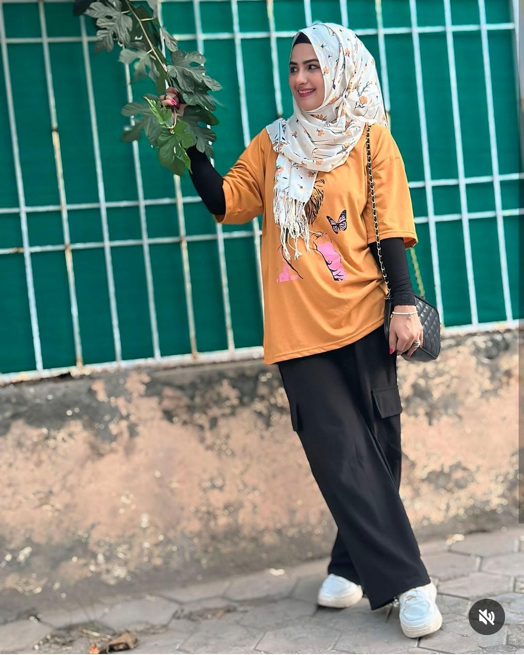 Womens Mustard Oversized Drop Shoulder Graphic Tee & Black Cargo Trouser Coord Set