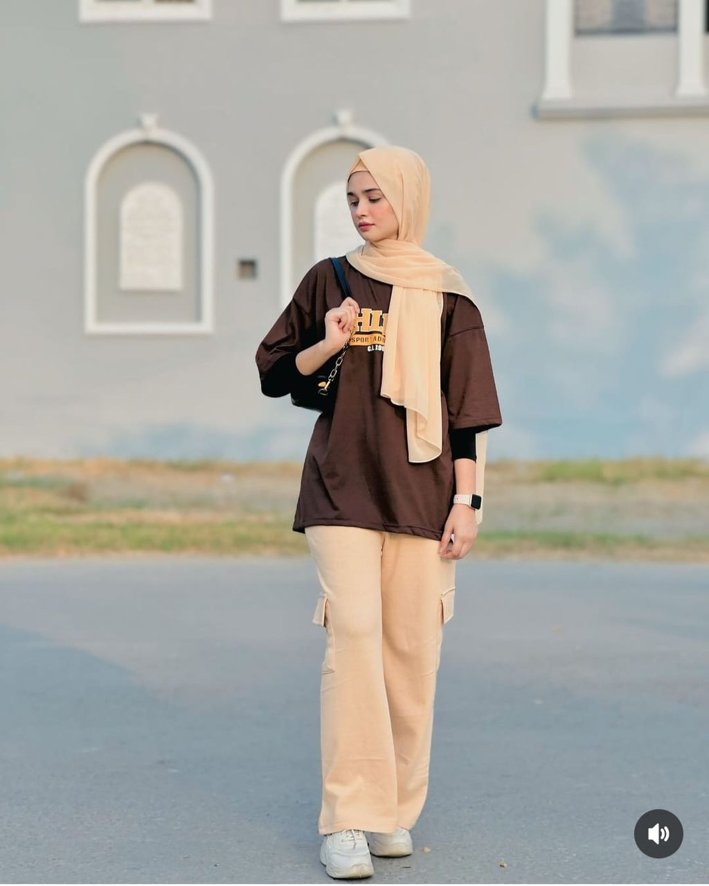 Womens Dark Brown Oversized Tshirt And Cargo Wide Leg Trouser coord Set