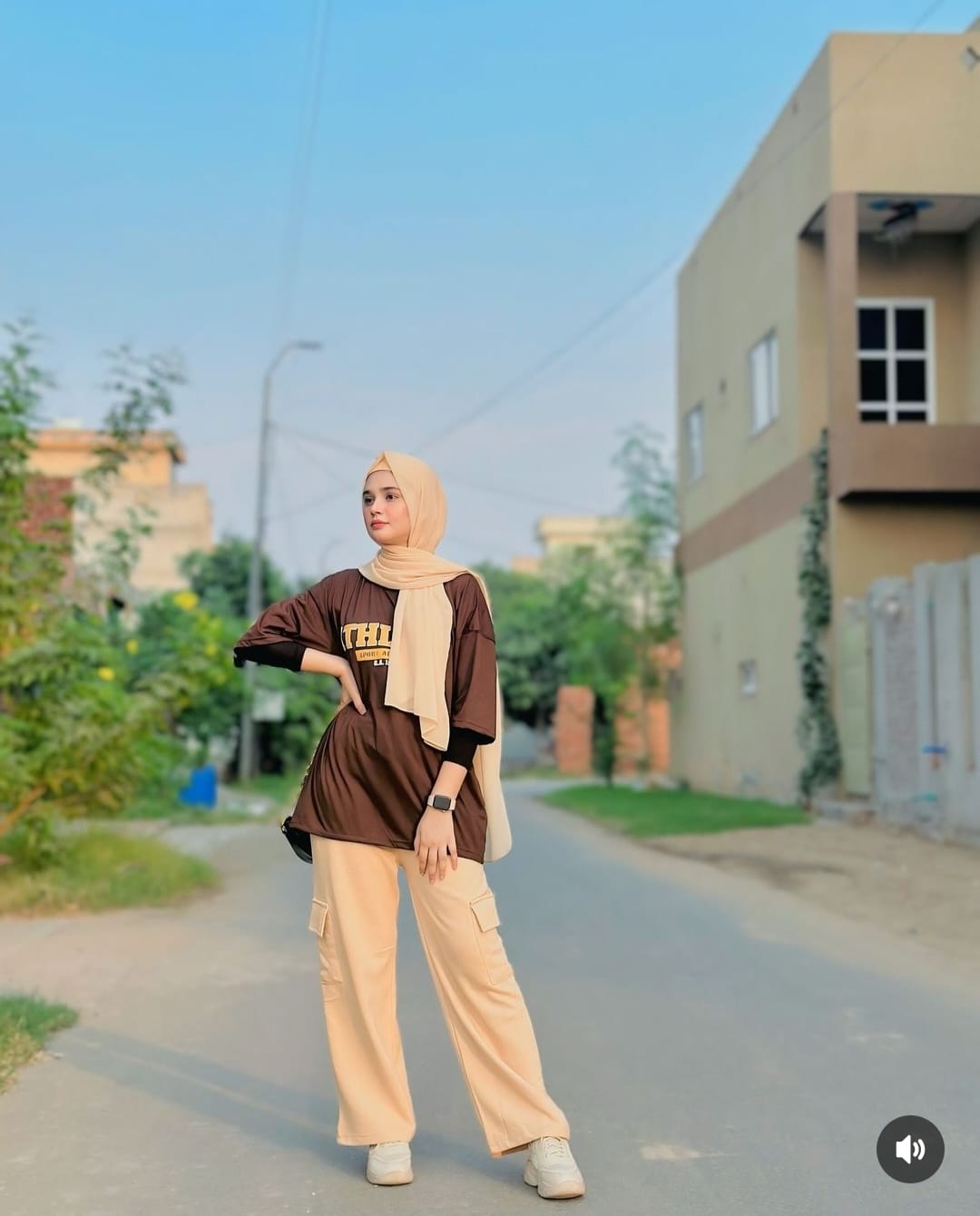 Womens Dark Brown Oversized Tshirt And Cargo Wide Leg Trouser coord Set