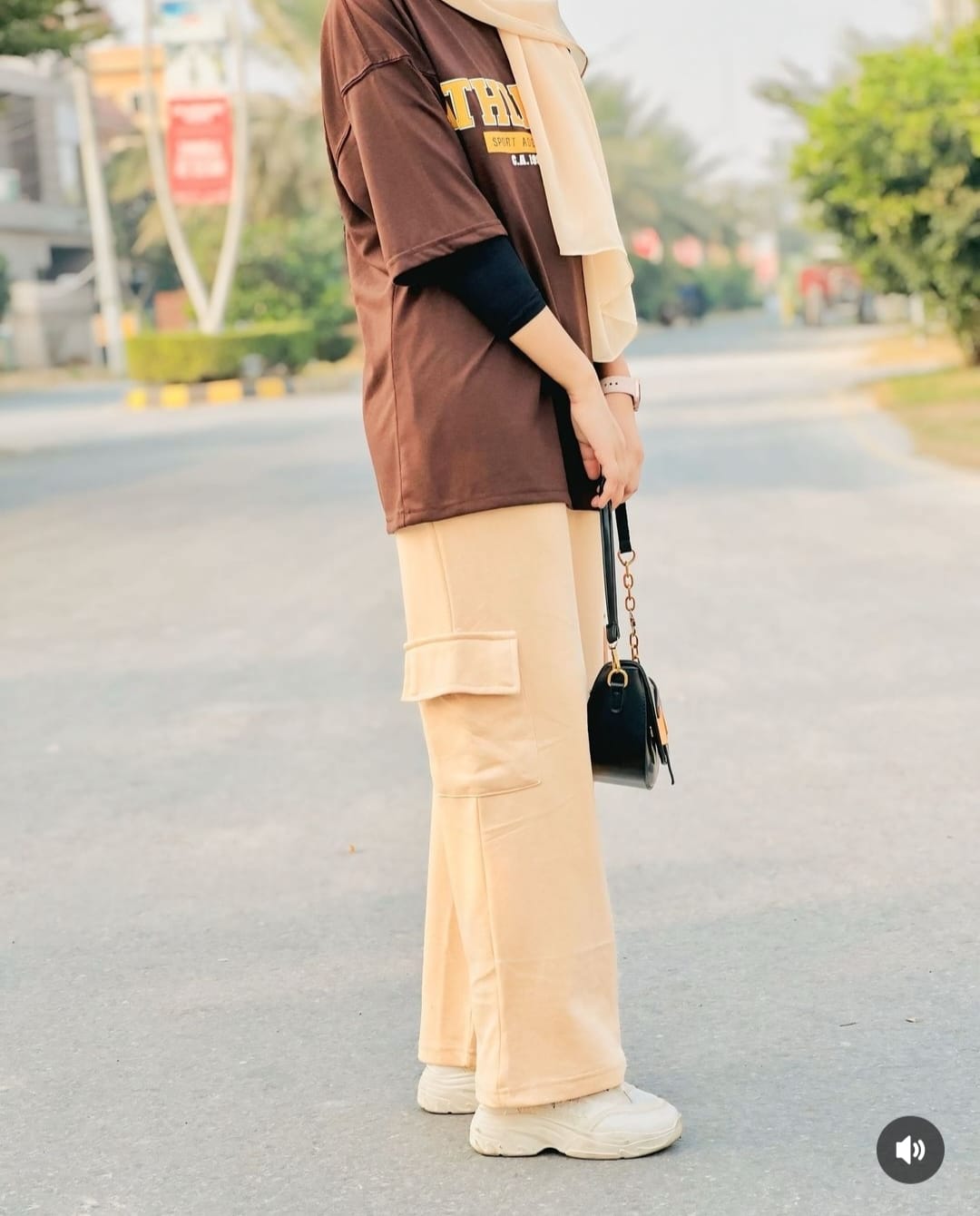 Womens Dark Brown Oversized Tshirt And Cargo Wide Leg Trouser coord Set
