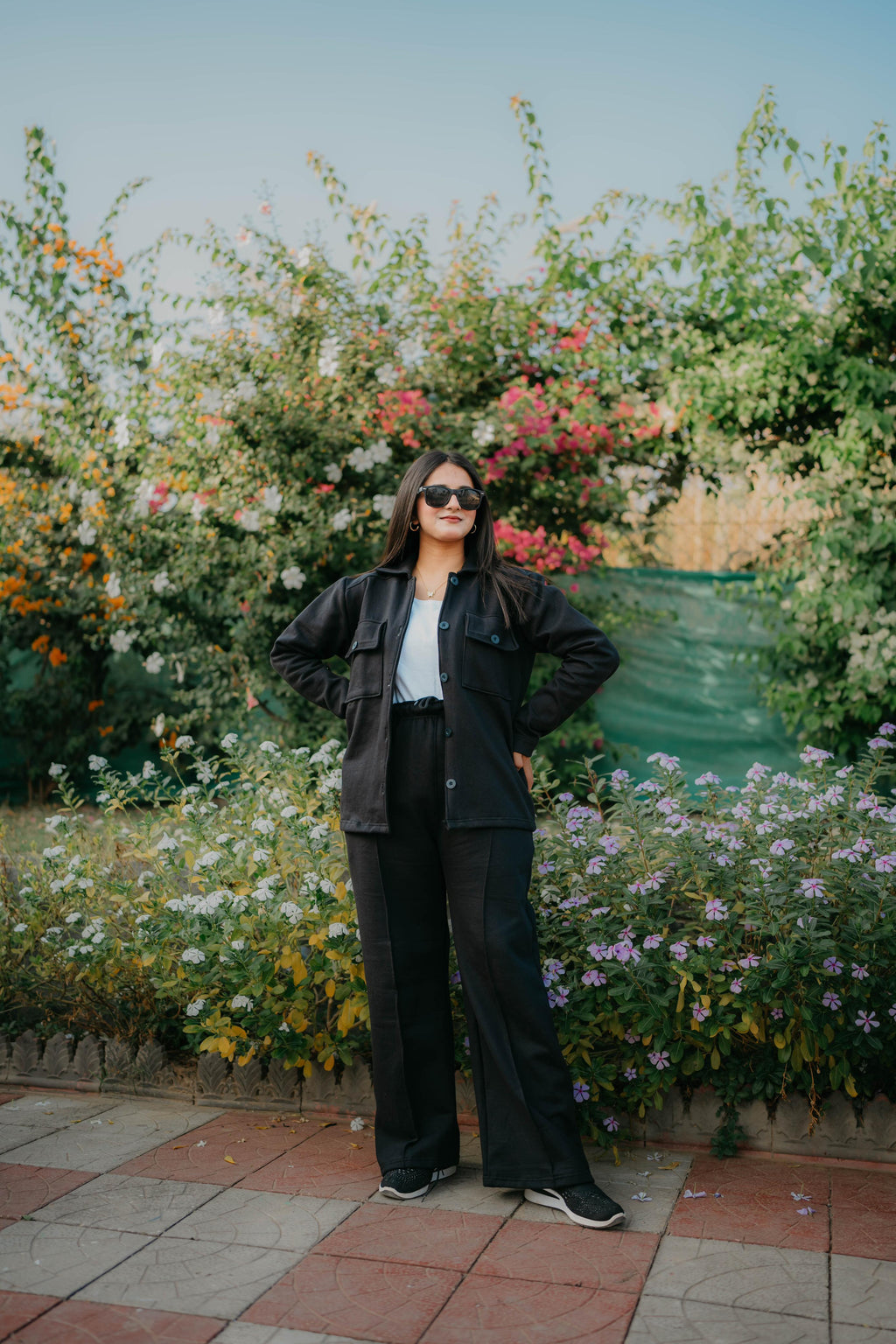 Womens Black Flap Pocket Fleece Cord Set