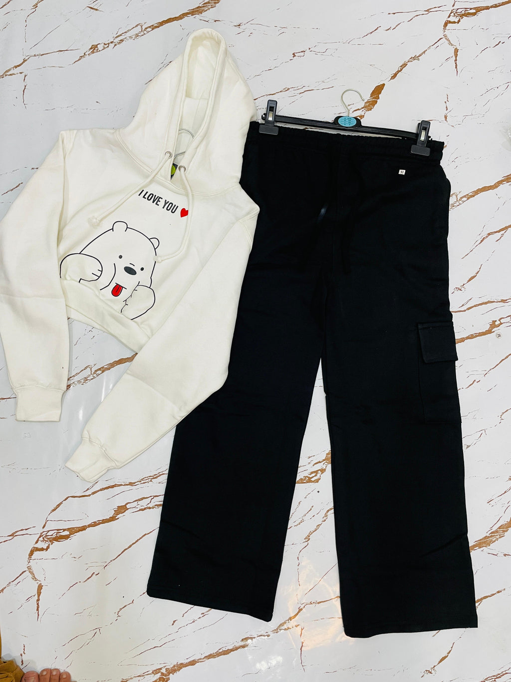 Crop Hoodie with Cargo Wide-Leg Trousers Set