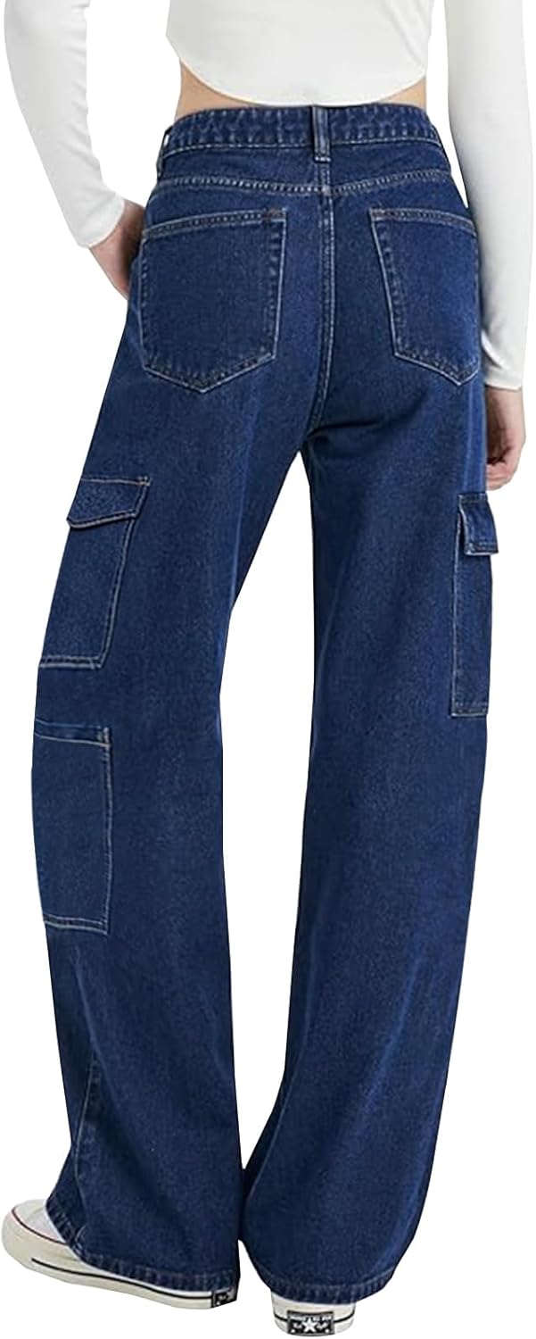 Women Blue Trendy Side Pocket Cargo Jeans