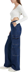 Women Blue Trendy Side Pocket Cargo Jeans