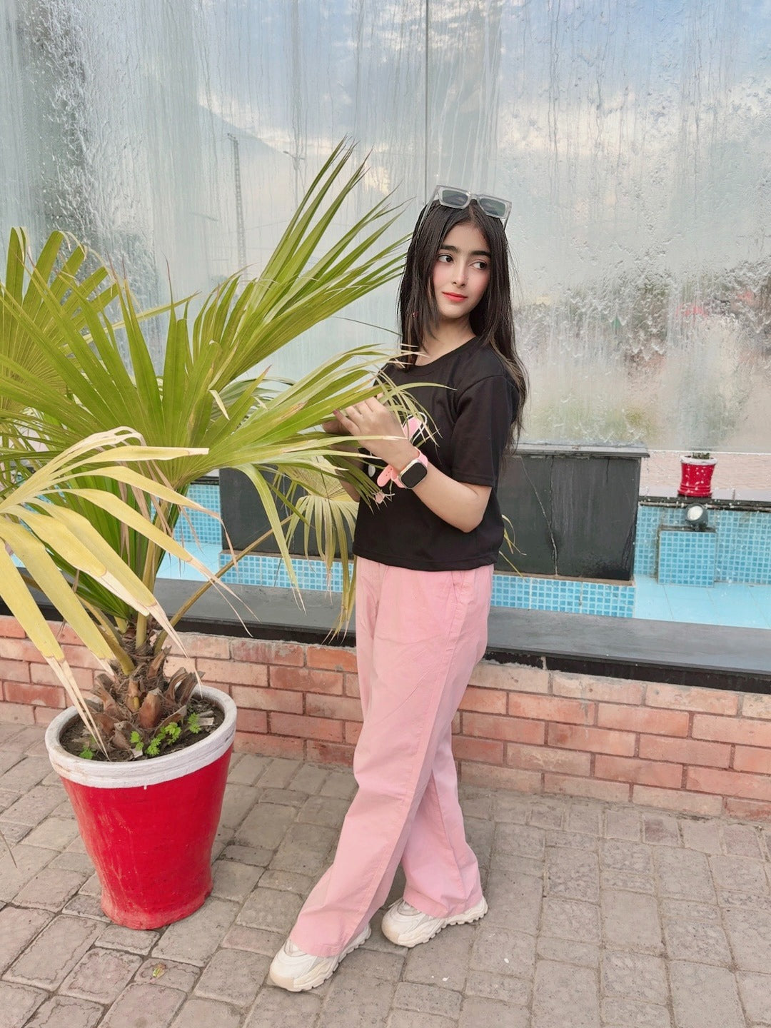 Womens Summer Pleated Cotton Pants With Croptop