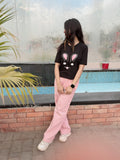 Womens Summer Pleated Cotton Pants With Croptop